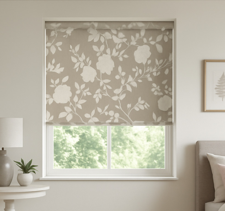 Rollo Fenster Jugendzimmer beige anmutige blumen - TenStickers