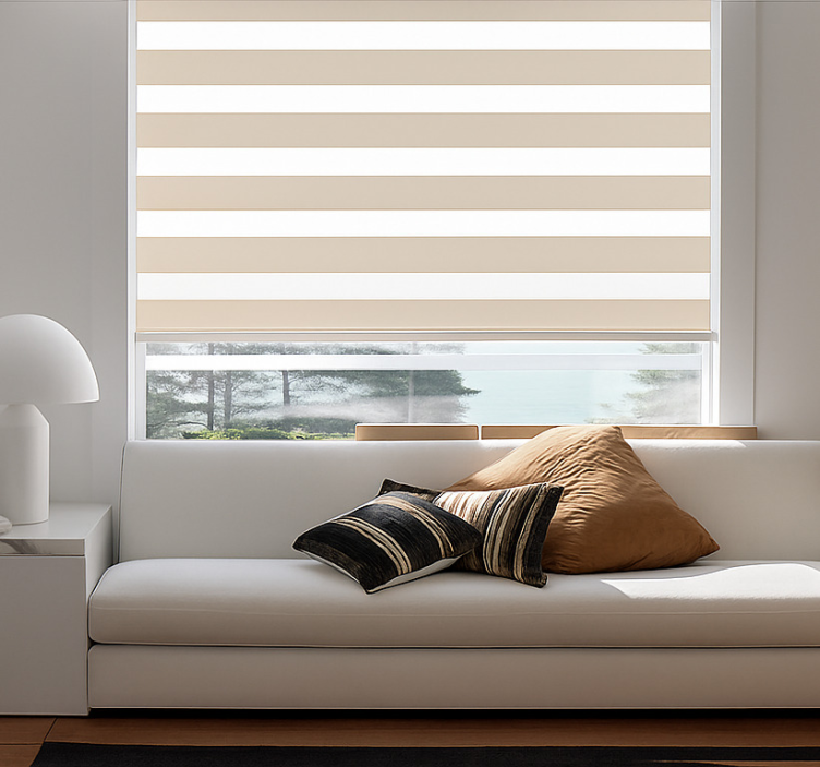 Rollo Fenster Kaktus creme und weiß horizontal - TenStickers