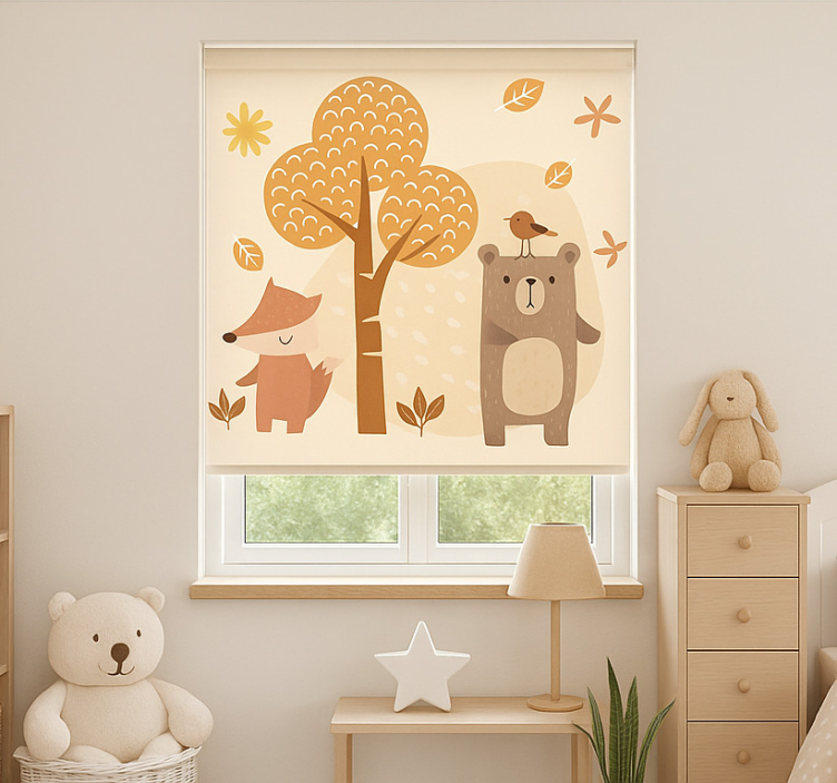 Rollo Fenster Kinderzimmer beige waldtiere - TenStickers