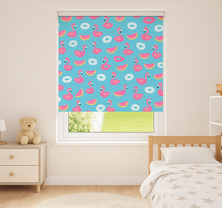 Rollo Fenster Kinderzimmer blauer flamingo-druck - TenStickers