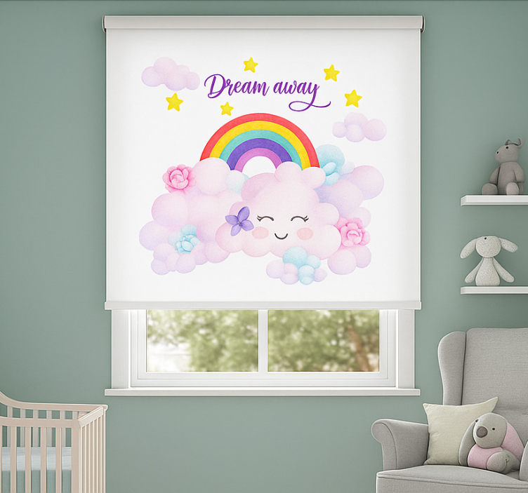 Rollo Fenster Kinderzimmer rosa wolken und regenbogen - TenStickers