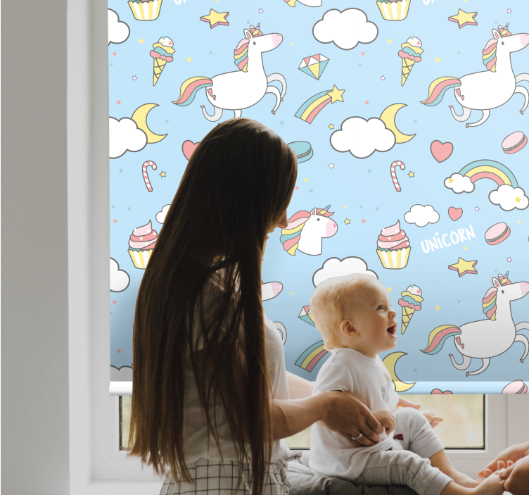 Rollo Fenster Kinderzimmer süße einhörner und regenbögen - TenStickers