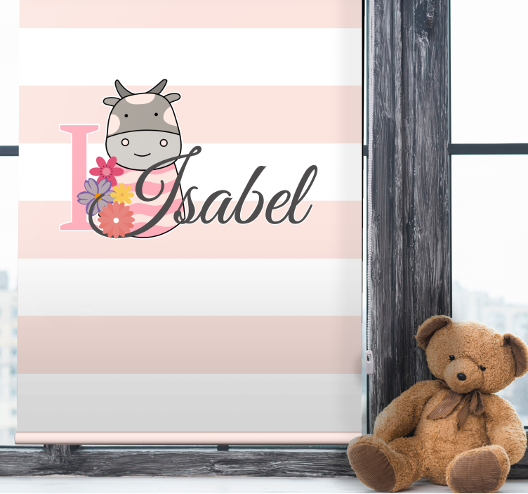 Rollo fenster kinderzimmer kuh mit blumen und name - TenStickers