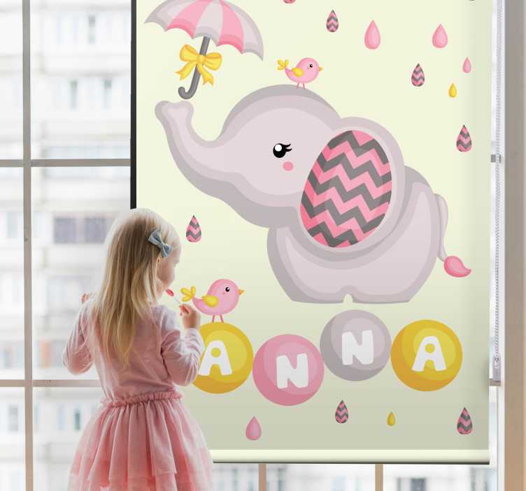 Rollo fenster kinderzimmer mit baby-elefant und schirm - TenStickers