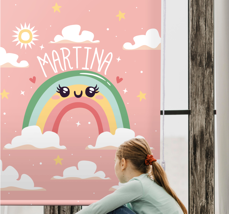 Rollo Fenster Kinderzimmer rosa regenbogen-design mit namen - TenStickers