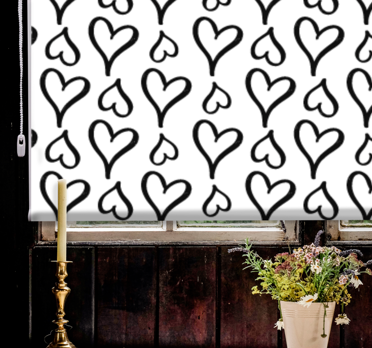 Rollo Fenster romantisch schwarze und weiße herzen - TenStickers