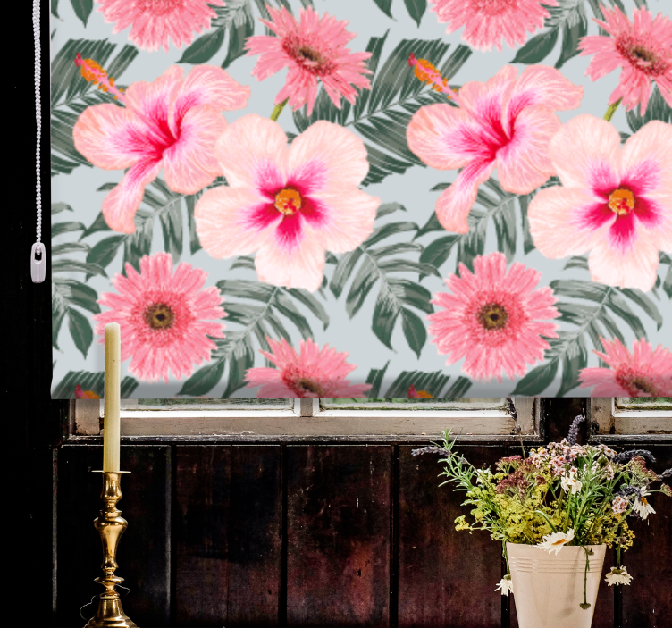 Rollo Fenster Wohnzimmer hibiskus und blumen - TenStickers