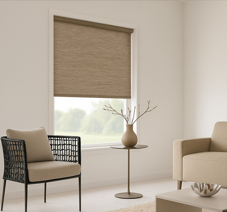 Rollo Fenster Wohnzimmer minimalistischer brauner stoff - TenStickers