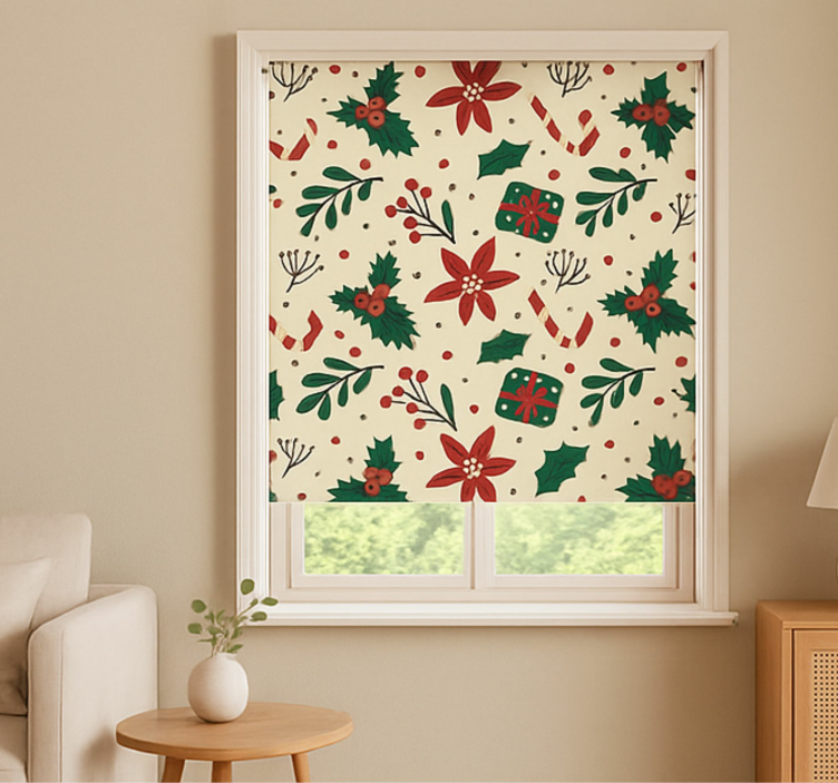 Rollo Fenster Wohnzimmer roter ornamentwald - TenStickers