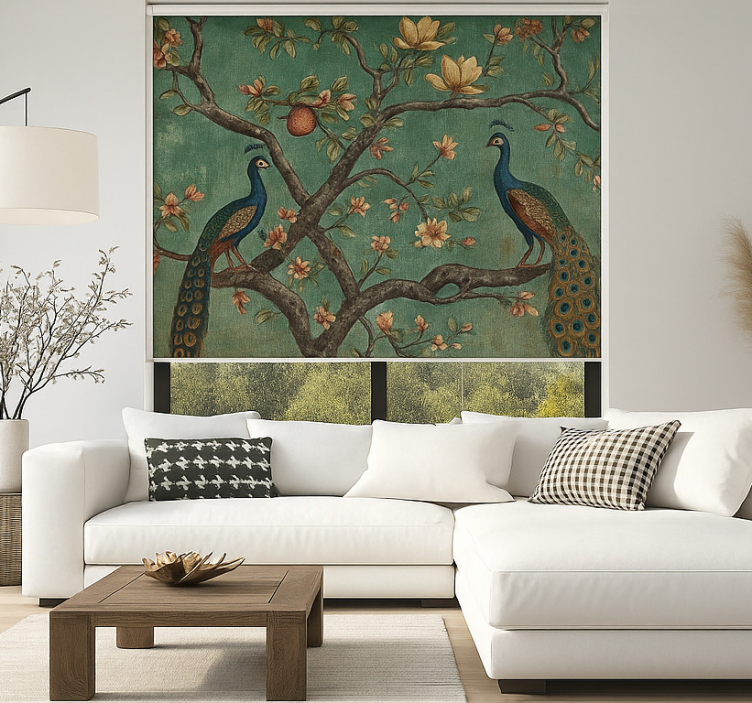 Rollo Fenster Wohnzimmer verzierter pfauenteppich - TenStickers