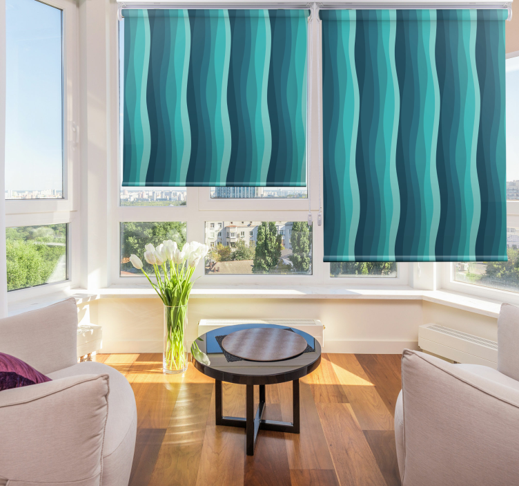 Rollo Fenster Wohnzimmer welliges blaues muster - TenStickers
