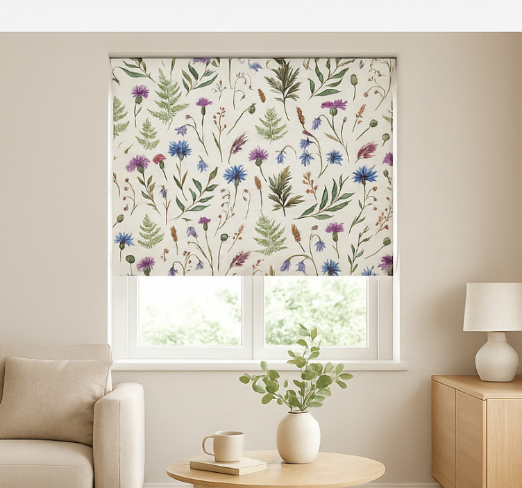 Rollo Fenster Wohnzimmer wildblumenwiese muster - TenStickers