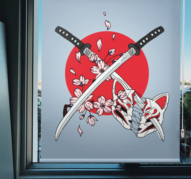 Origineller Rollo Japanische schwerter mit blumen - TenStickers