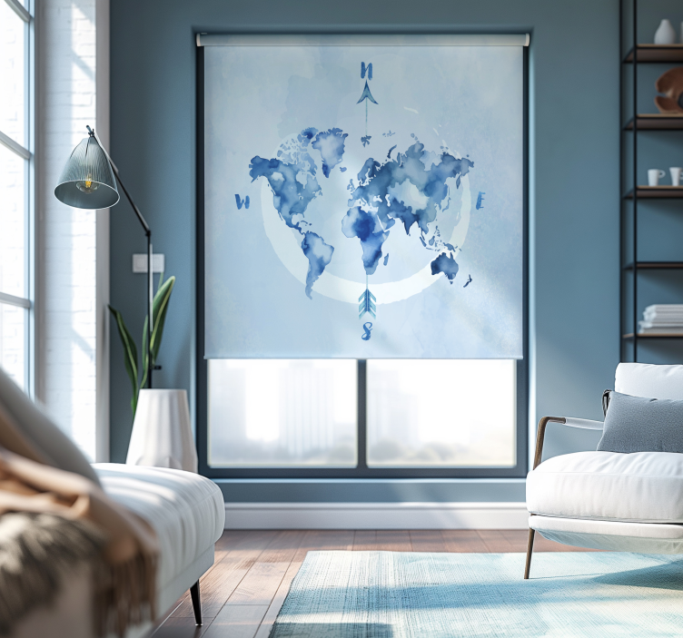 Rollos Weltkarte aquarell blaue planisphäre - TenStickers