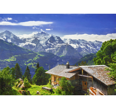 Rollo fenster wohnzimmer grindelwald schneeberge und wiese - TenStickers