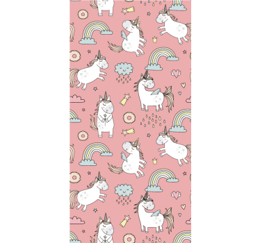 Zeichnungen Rollo Süße einhörner und über rosa Hintergrund - TenStickers