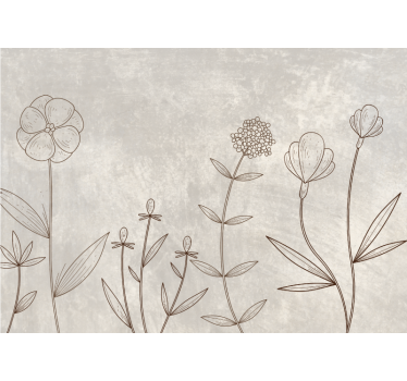 Rollo Fenster Wohnzimmer graues florales skizzenmuster - TenStickers