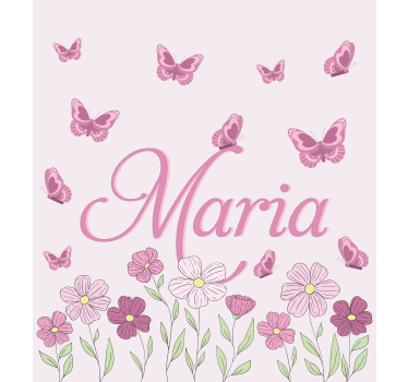 Rollo Fenster mit Namen blumen und schmetterlinge - TenStickers
