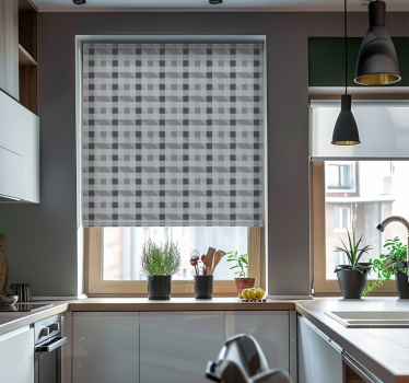 Küchenfenster Rollo graues Gingham-Muster - TenStickers