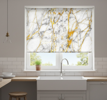 Küchenfenster rollo in elegantem grau und gold-marmor - TenStickers