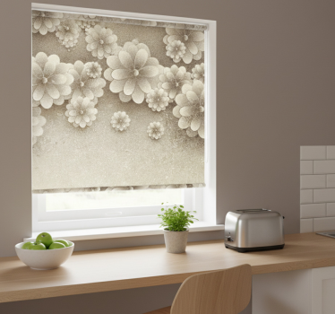 Küchenfenster rollo mit 3d blumenmotiv in grau - TenStickers