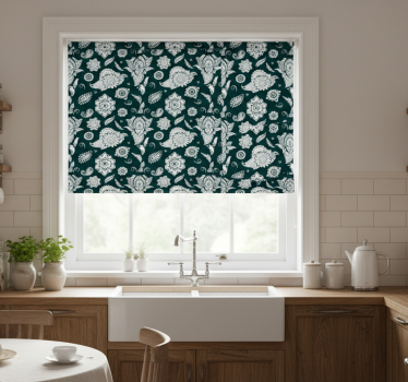 Küchenfenster rollo mit floralen fliesenmotiven - TenStickers