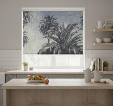 Küchenfenster rollo mit grauen palmenmotiven - TenStickers