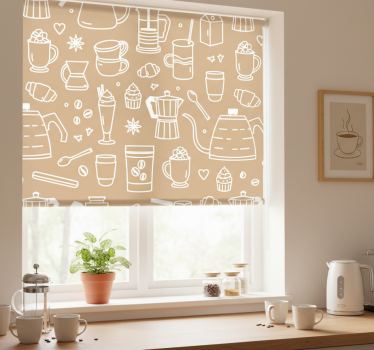 Küchenfenster rollo mit kaffeetassen und gläsern muster - TenStickers