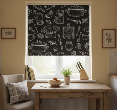 Küchenfenster rollo mit küchenutensilien skizzen - TenStickers