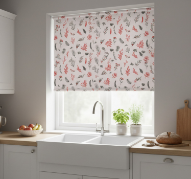 Küchenfenster rollo mit pinken botanischen motiven - TenStickers