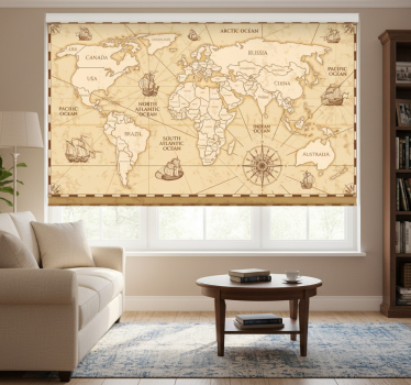Rollo fenster beige im vintage-weltkarten-design - TenStickers