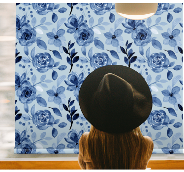Rollo Fenster Blumen blaue anordnung - TenStickers