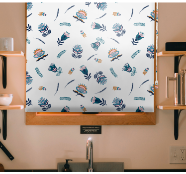 Rollo Fenster Blumen blaues volkskunstmotiv - TenStickers
