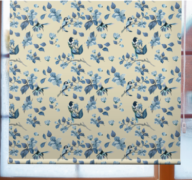 Rollo Fenster Blumen blaue vögel und blätter - TenStickers