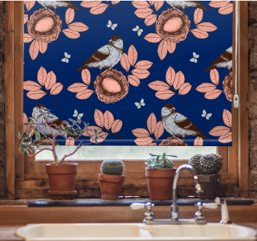Rollo Fenster Blumen nistende vögel und blätter - TenStickers
