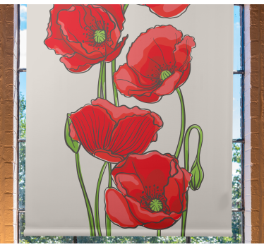 Rollo Fenster Blumen rote mohnblüten - TenStickers