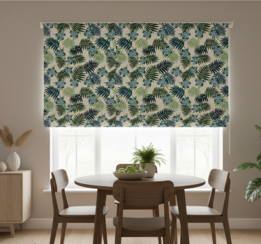 Rollo fenster esszimmer in grünblauem tropenwild - TenStickers