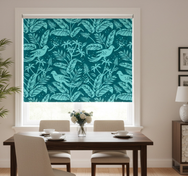 Rollo fenster esszimmer mit türkisfarbenen vögeln - TenStickers