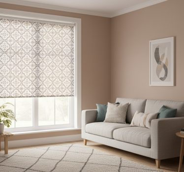 Rollo fenster grau mit grauen fliesen und blumen - TenStickers