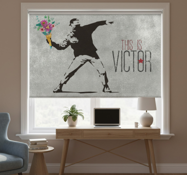Rollo fenster grau personalisiertes banksy blumenbouquet - TenStickers