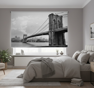 Rollo fenster grau wandtapete wohnzimmer brooklyn brücke - TenStickers