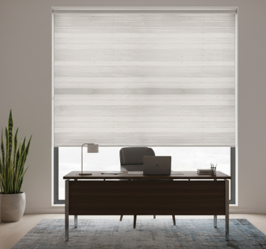 Rollo fenster home office in elegant grauen holzplanken - TenStickers