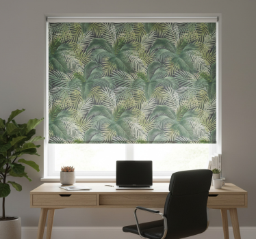 Rollo fenster home office mit grünen palmenblättern - TenStickers