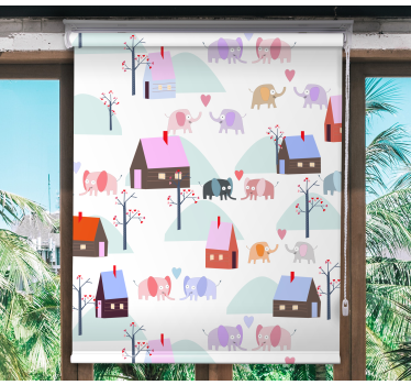 Rollo Fenster Kinderzimmer elefanten und häuser - TenStickers