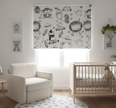 Rollo fenster kinderzimmer graue zoo tiere - TenStickers