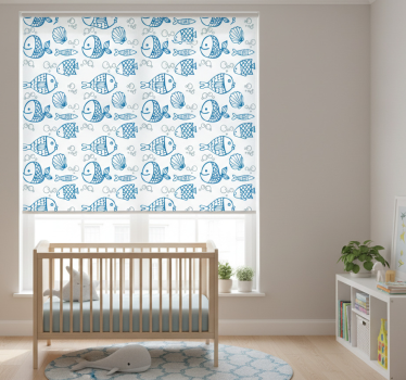 Rollo fenster kinderzimmer mit blauen fischen auf weiß - TenStickers