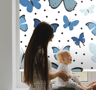 Rollo Fenster Schmetterlinge blaues flattern und punkte - TenStickers