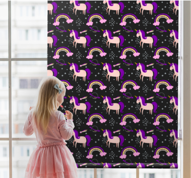Rollo Fenster Kinderzimmer rosa einhörner und bögen - TenStickers