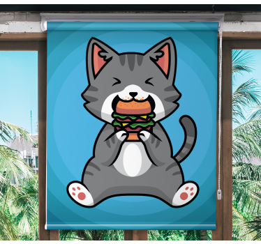 Rollo Fenster Tiere glückliche katze beim fressen - TenStickers