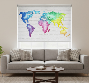 Rollo fenster weiß bunte weltkarte wanddeko - TenStickers